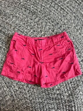 British khaki shorts pink cotton with shark embroidery cute
